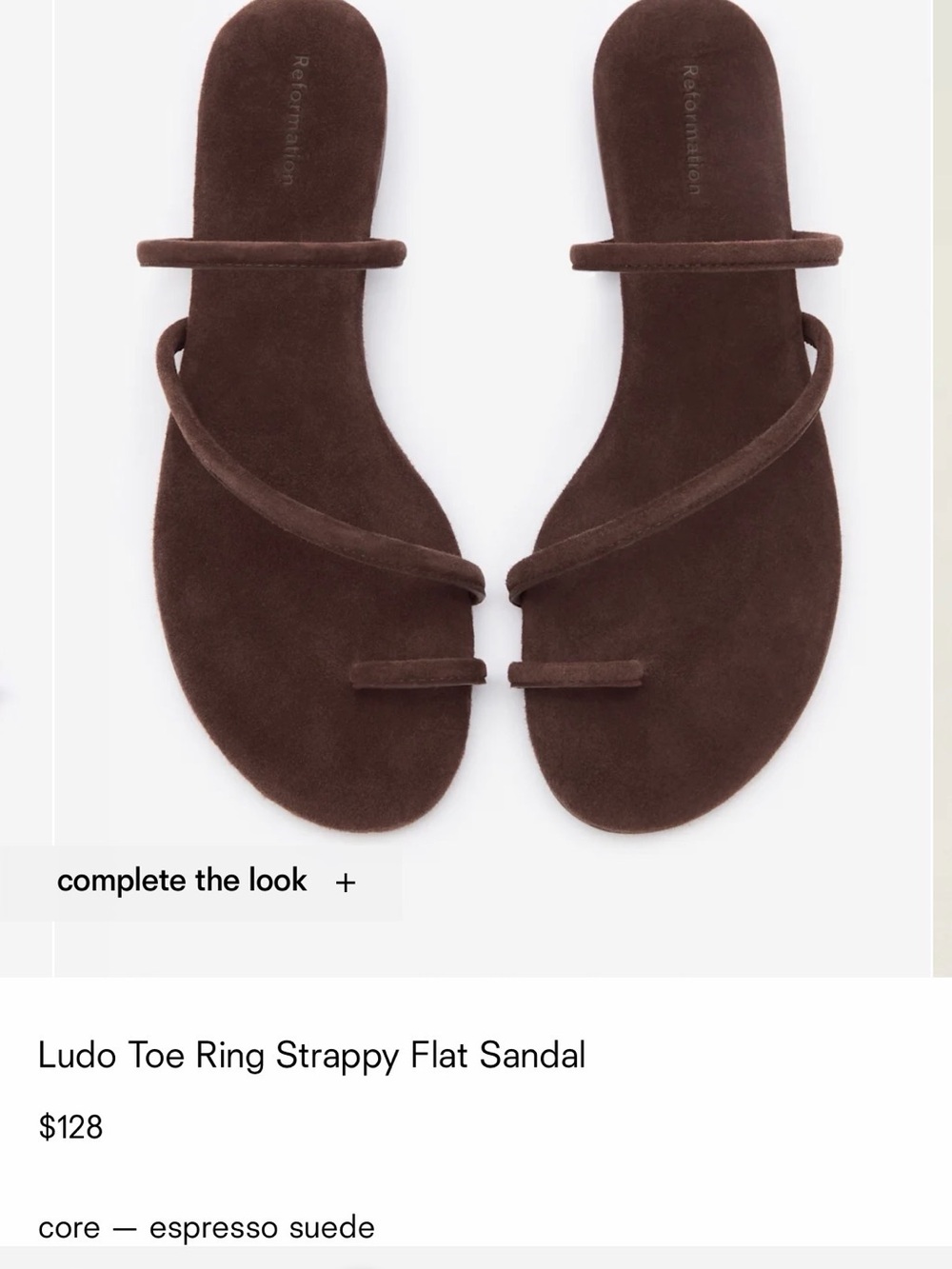 Reformation Chocolate Brown Suede Toe-Ring Strappy Flat Sandal